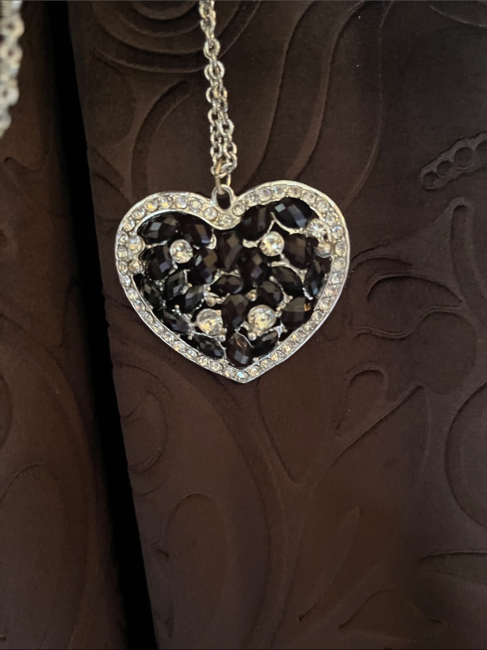 Heart Pendant Necklace with Black Crystal Accents